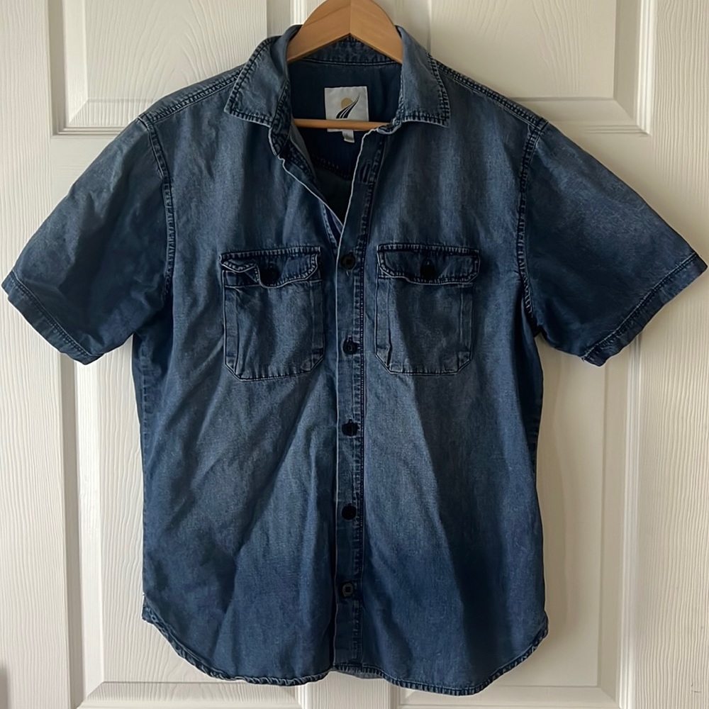 Men’s Fundamental Coast Denim Short Sleeve Button Down Shirt Sz‎ Large